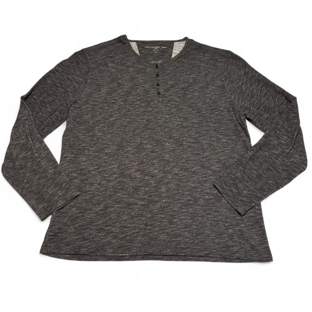 John Varvatos USA Luxe XL Henley Shirt Gray Long Sleeve Button